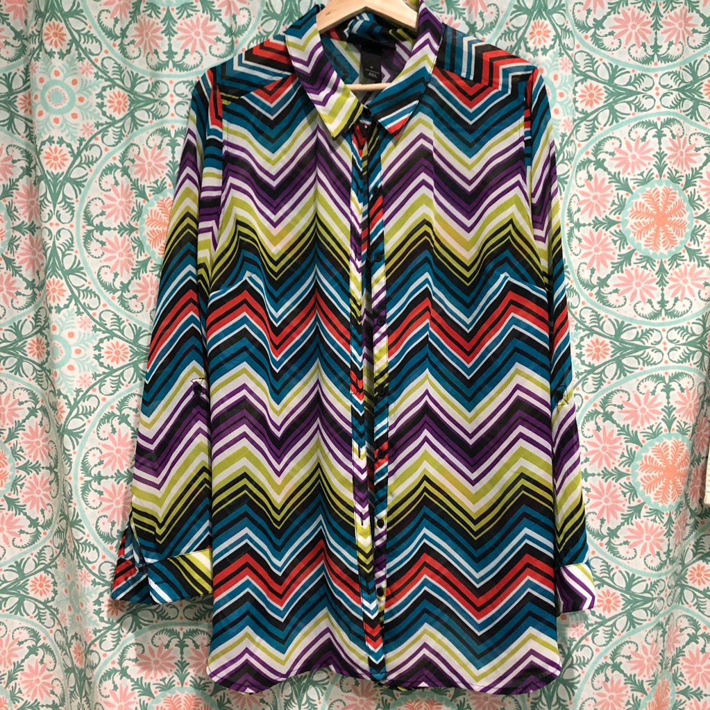 Lane Bryant Multi Stripe Button Down